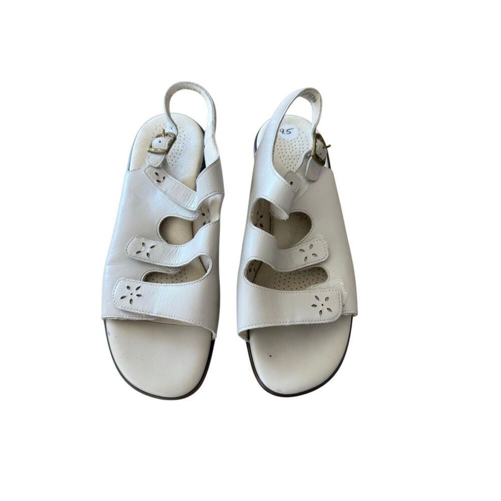 SAS Womens Bone Quatro Tripad Comfort Leather Strappy Slingback Sandals Size 9.5